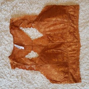 Stretch Lace Scalloped  Hourglass Racerback Bralette Golden Mustard 1X New